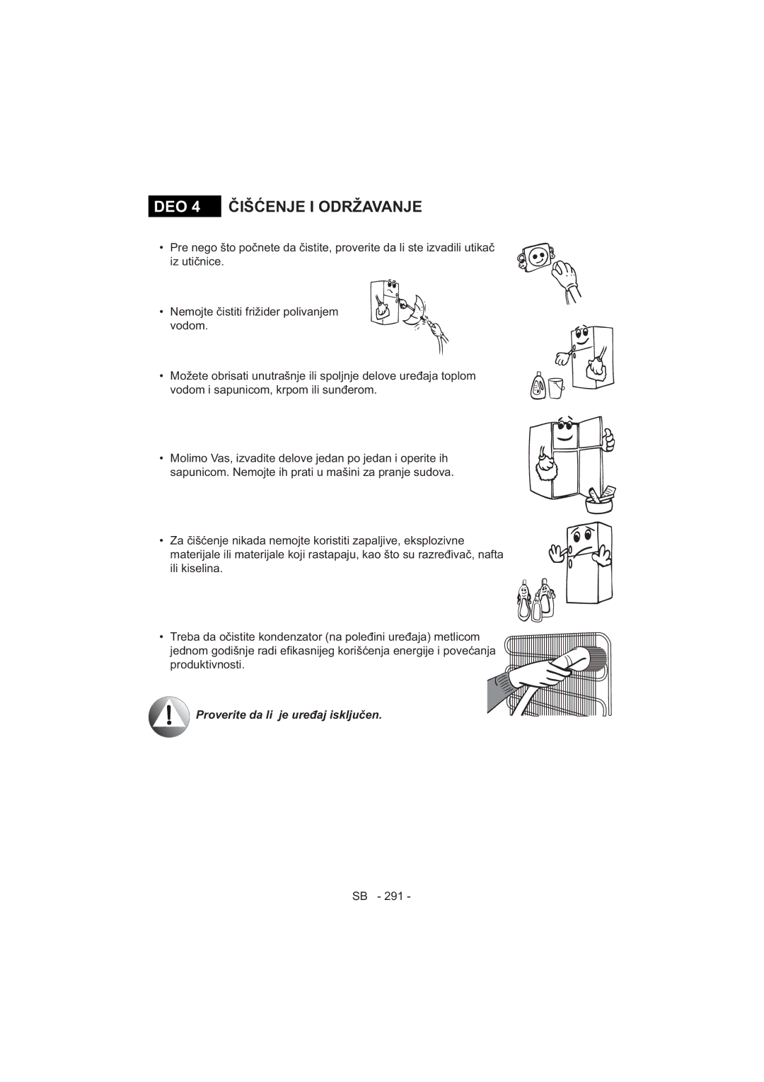 Sharp SJ-F320V operation manual Vodom Ili kiselina Produktivnosti 