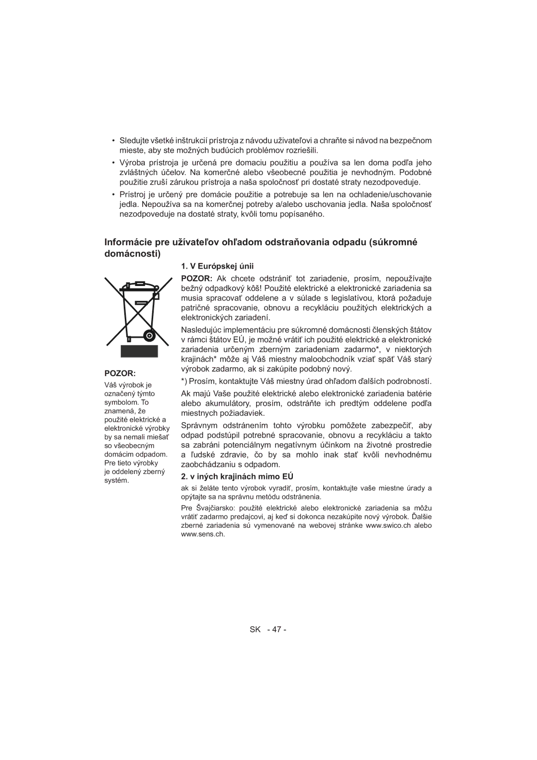 Sharp SJ-F320V operation manual Pozor 