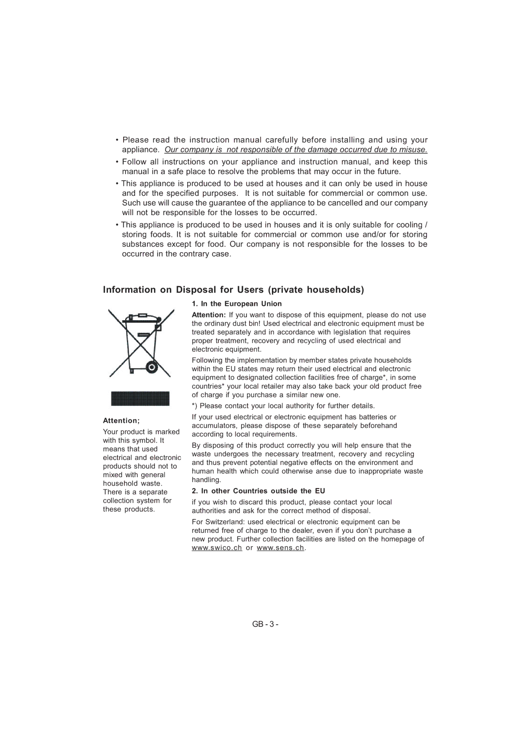 Sharp SJ-F320V operation manual Information on Disposal for Users private households, European Union 