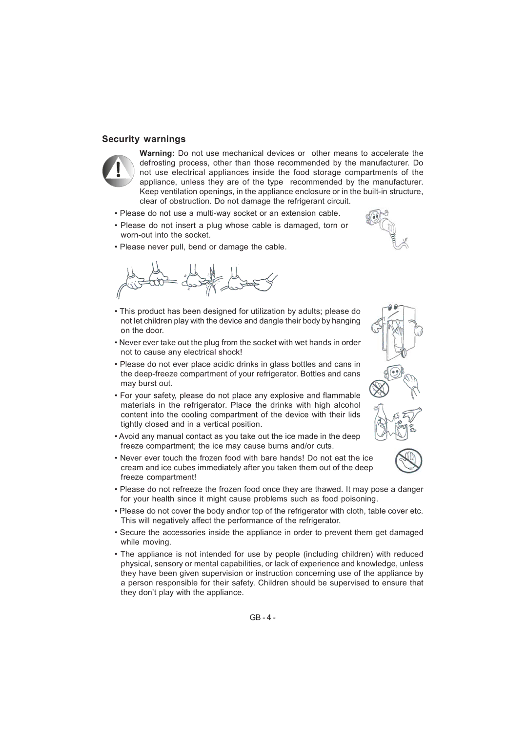 Sharp SJ-F320V operation manual Security warnings 