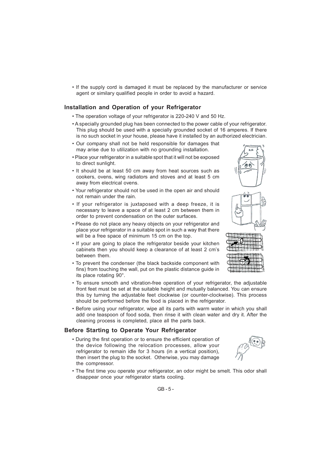 Sharp SJ-F320V Installation and Operation of your Refrigerator, Before Starting to Operate Your Refrigerator 