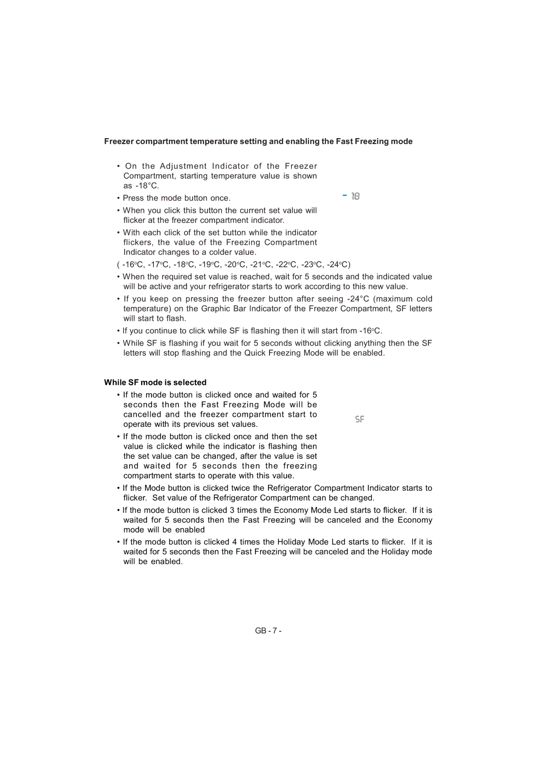 Sharp SJ-F320V operation manual While SF mode is selected 