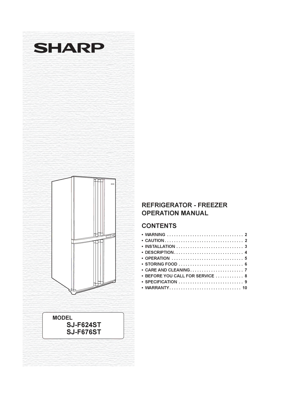 Sharp operation manual SJ-F624ST SJ-F676ST 