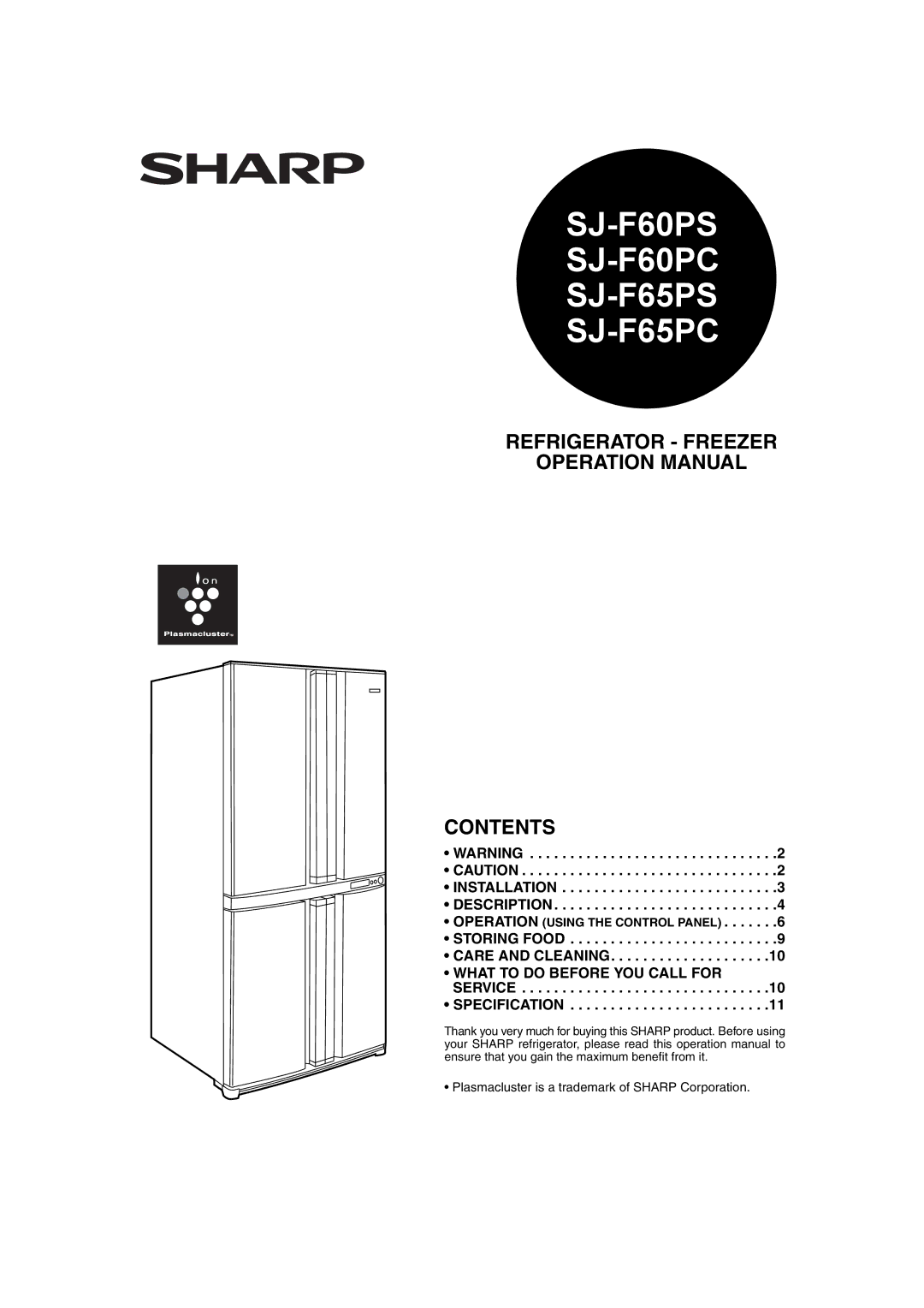 Sharp operation manual SJ-F60PS SJ-F60PC SJ-F65PS SJ-F65PC 