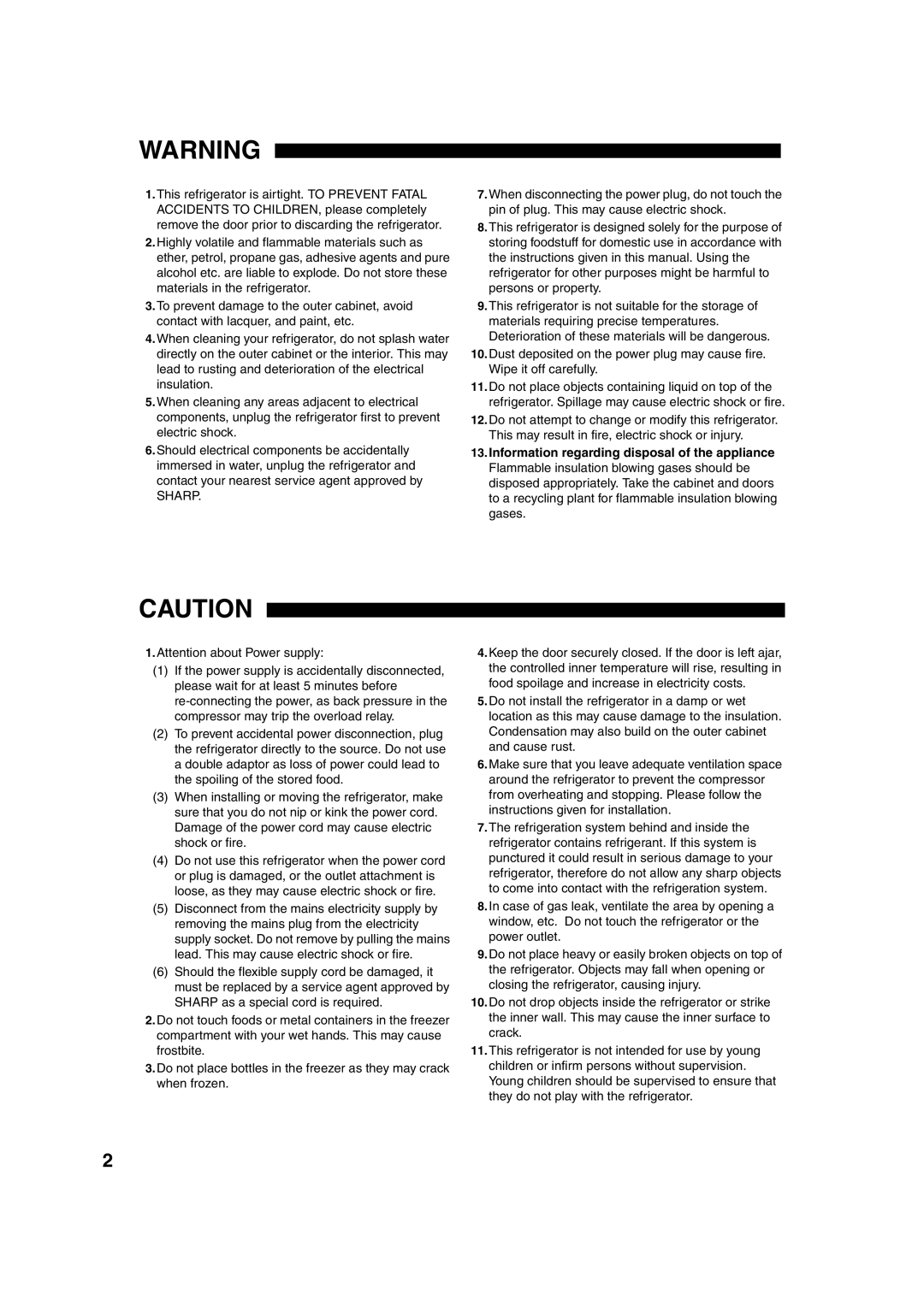 Sharp SJ-F60PS, SJ-F65PS, SJ-F60PC, SJ-F65PC operation manual Sharp 