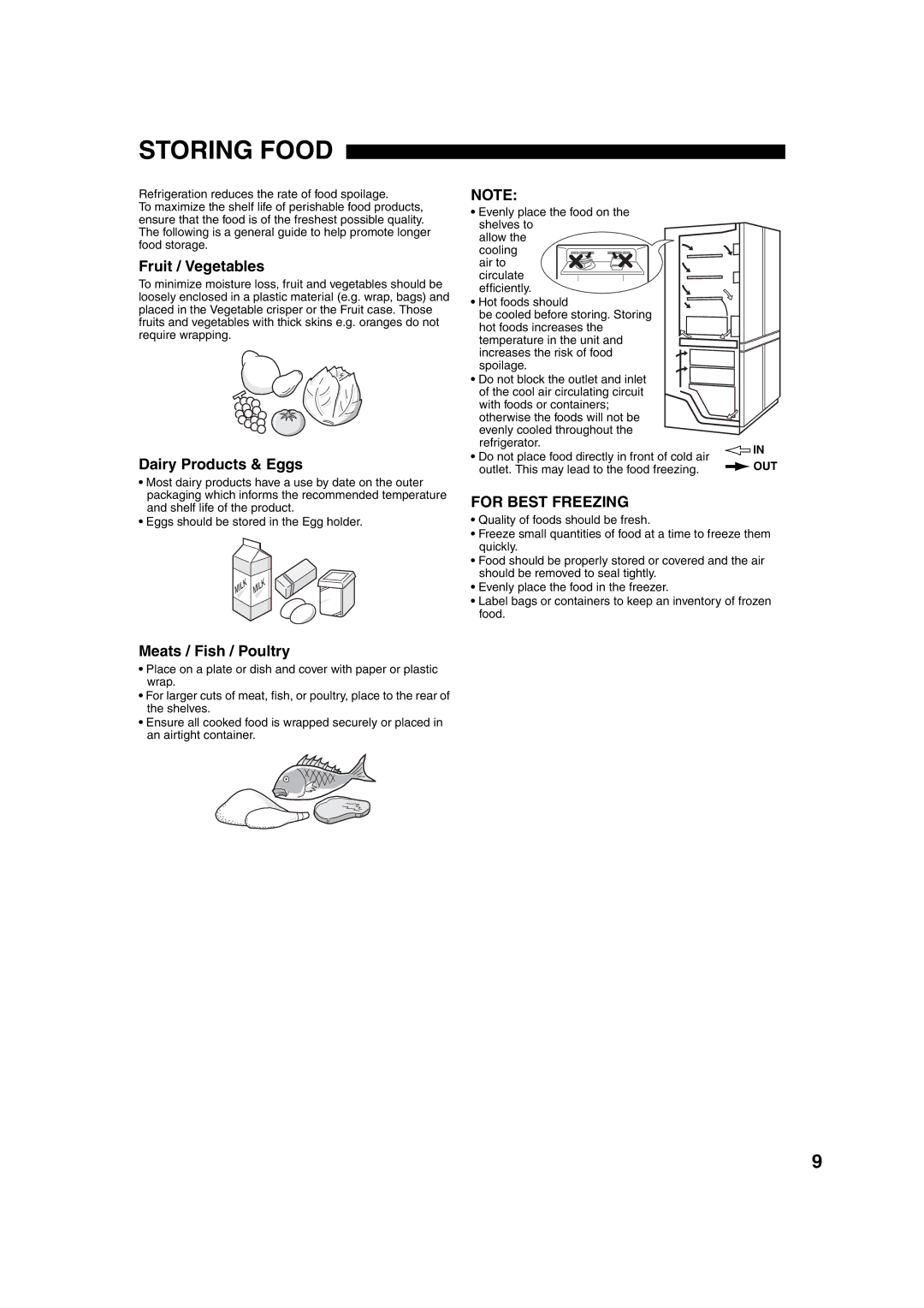 Sharp SJ-F60PC, SJ-F65PS, SJ-F60PS, SJ-F65PC Storing Food, Fruit / Vegetables, Dairy Products & Eggs, Meats / Fish / Poultry 