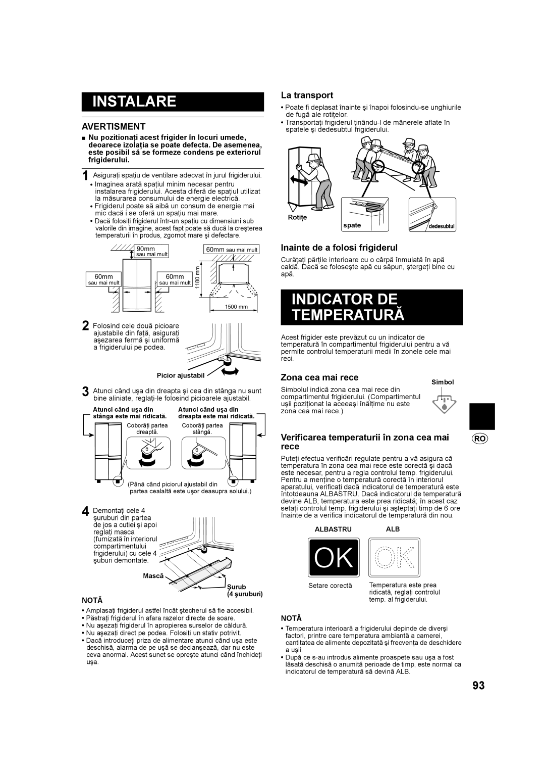 Sharp SJ-F800SP, SJ-F750SP operation manual Instalare, Indicator DE Temperatură 