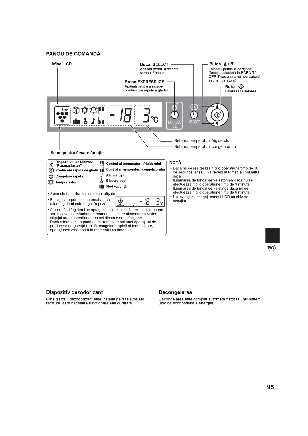 Sharp SJ-F800SP, SJ-F750SP operation manual Dispozitiv dezodorizant, Decongelarea 