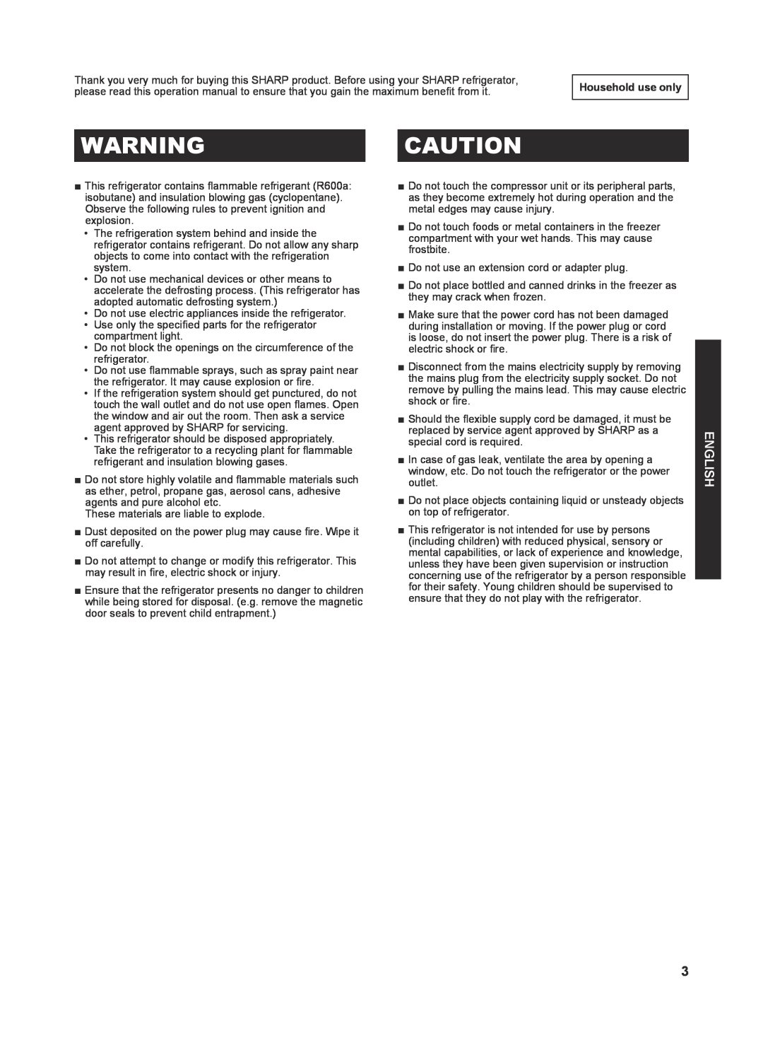 Sharp SJ-FP810V operation manual Warningcaution, English 