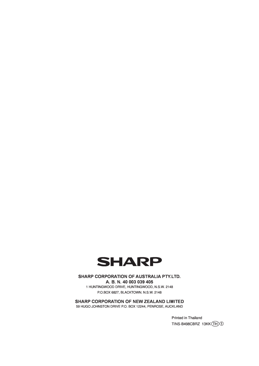 Sharp SJ-GJ584V operation manual A. B. N, Sharp Corporation Of New Zealand Limited 