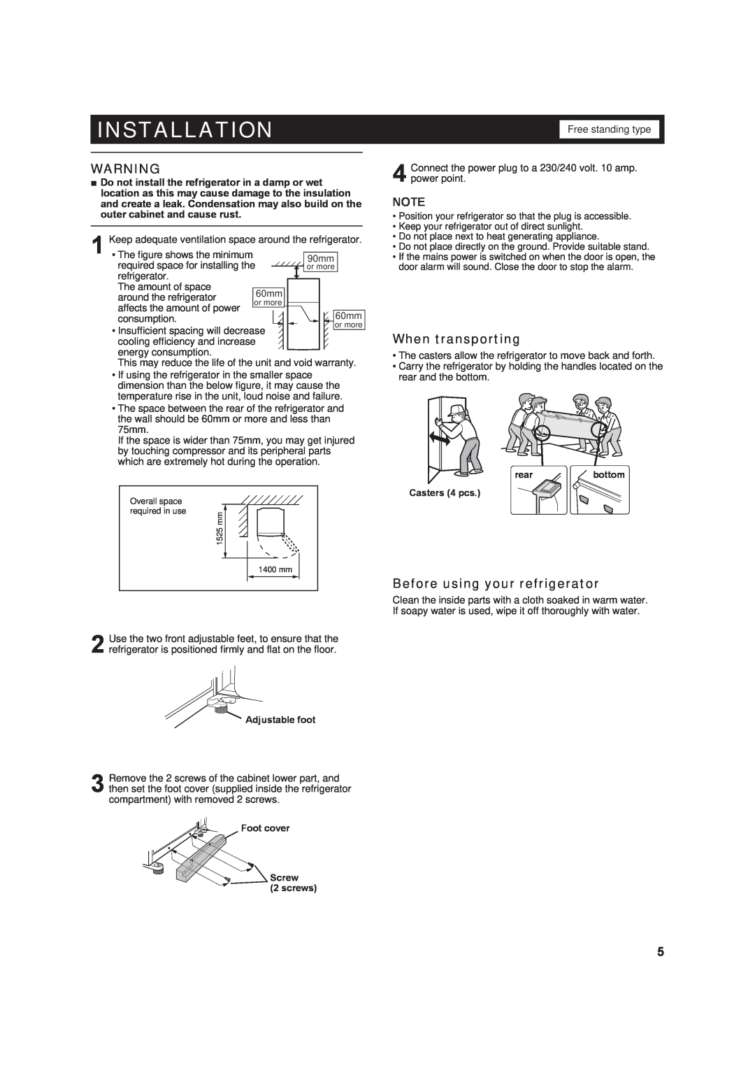 Sharp SJ-GJ584V operation manual Installation, When transporting, Before using your refrigerator 