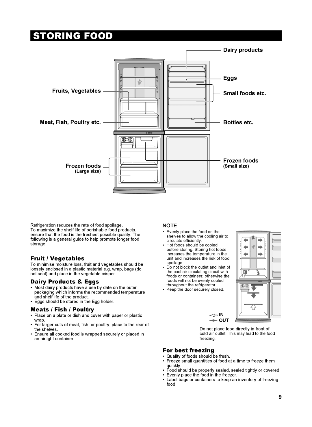 Sharp SJ-RM323T operation manual Storing Food 