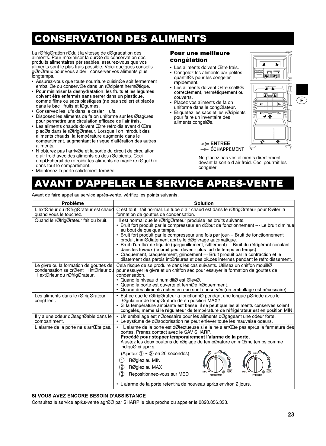 Sharp SJ-GC440V Conservation DES Aliments, Avant D’APPELER LE Service APRES-VENTE, Pour une meilleure congélation 