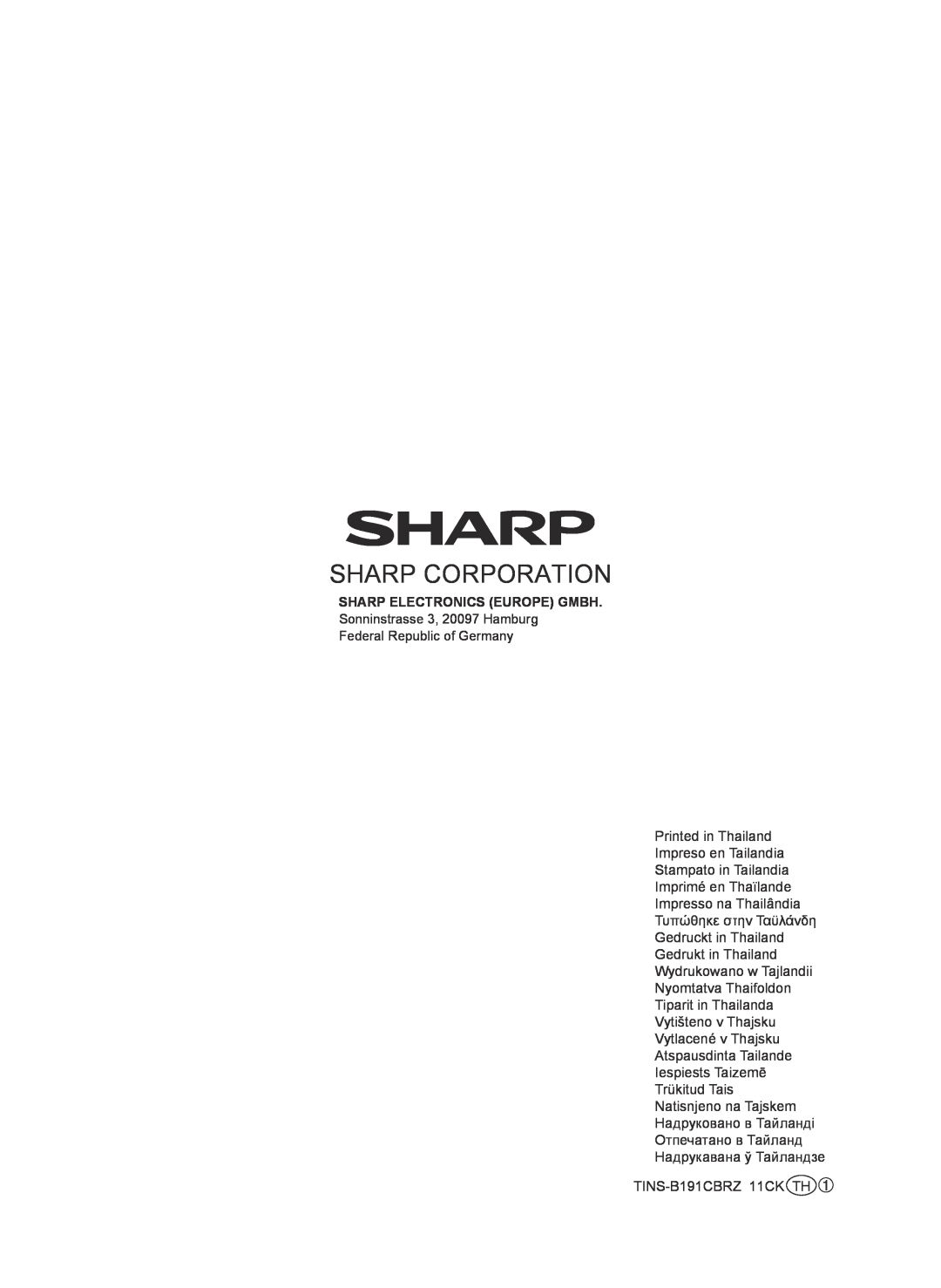 Sharp SJ-SC480V, SJ-SC440V, SJ-GC480V, SJ-GC440V operation manual Sharp Corporation, Sharp Electronics Europe Gmbh 