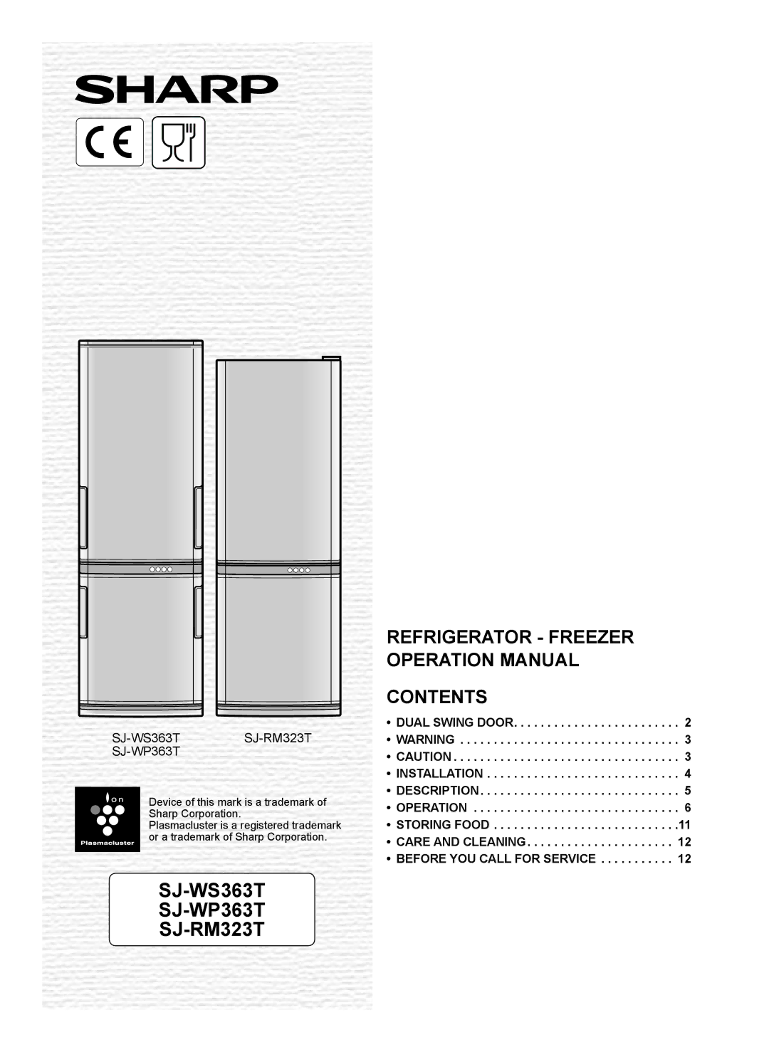 Sharp operation manual SJ-WS363T SJ-WP363T SJ-RM323T 