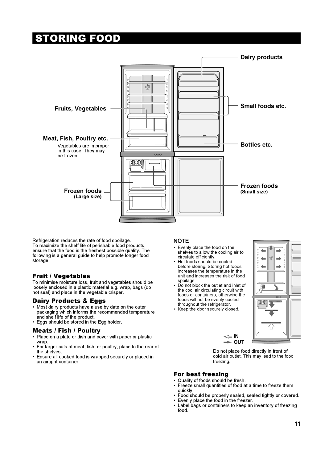 Sharp SJ-WS363T operation manual Storing Food 