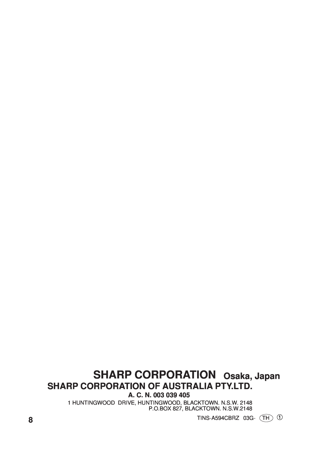 Sharp SJ560M, SJP600M, SJ600-M, SJP560M, SJP520M operation manual SHARP CORPORATION Osaka, Japan, A. C. N. 003 