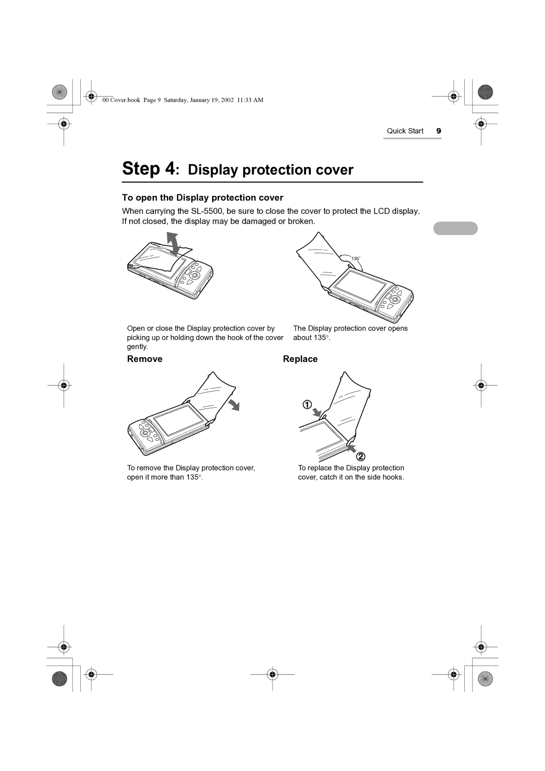 Sharp SL-5500 manual To open the Display protection cover, Remove 