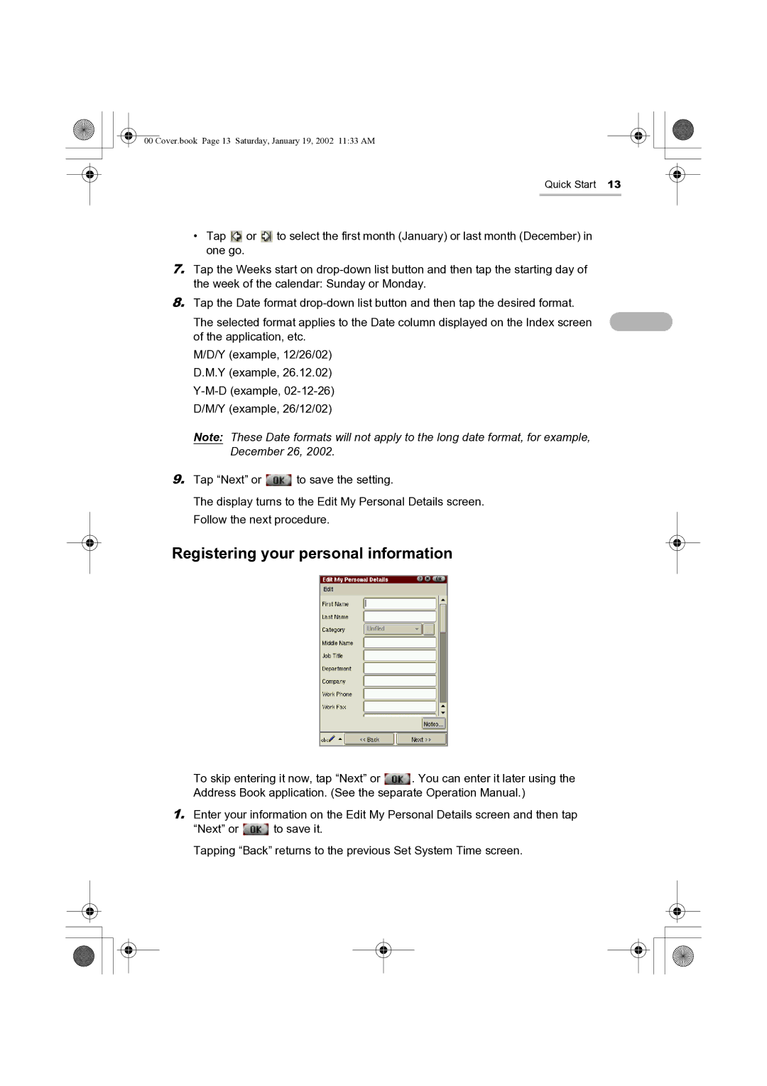 Sharp SL-5500 manual Registering your personal information 