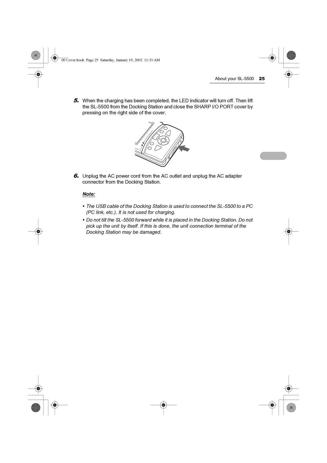 Sharp SL-5500 manual Cover.book Page 25 Saturday, January 19, 2002 1133 AM 