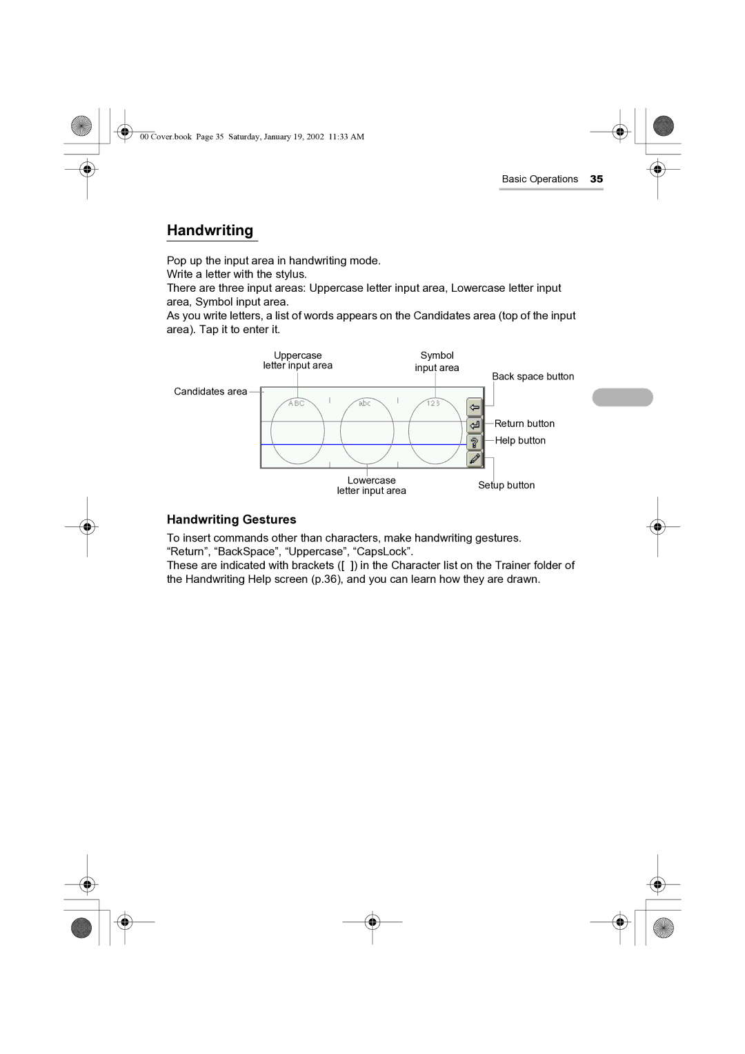 Sharp SL-5500 manual Handwriting Gestures 