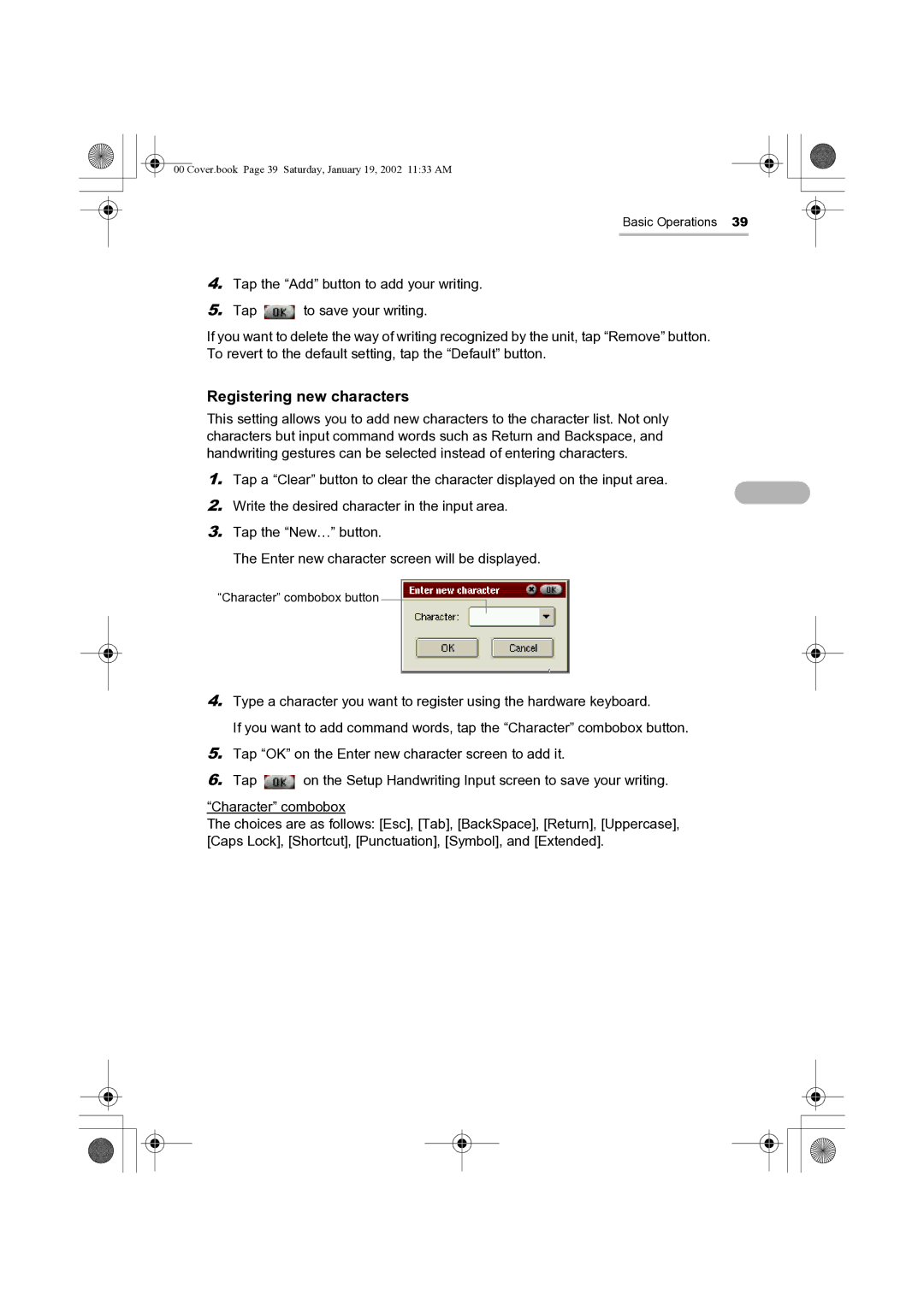 Sharp SL-5500 manual Registering new characters 