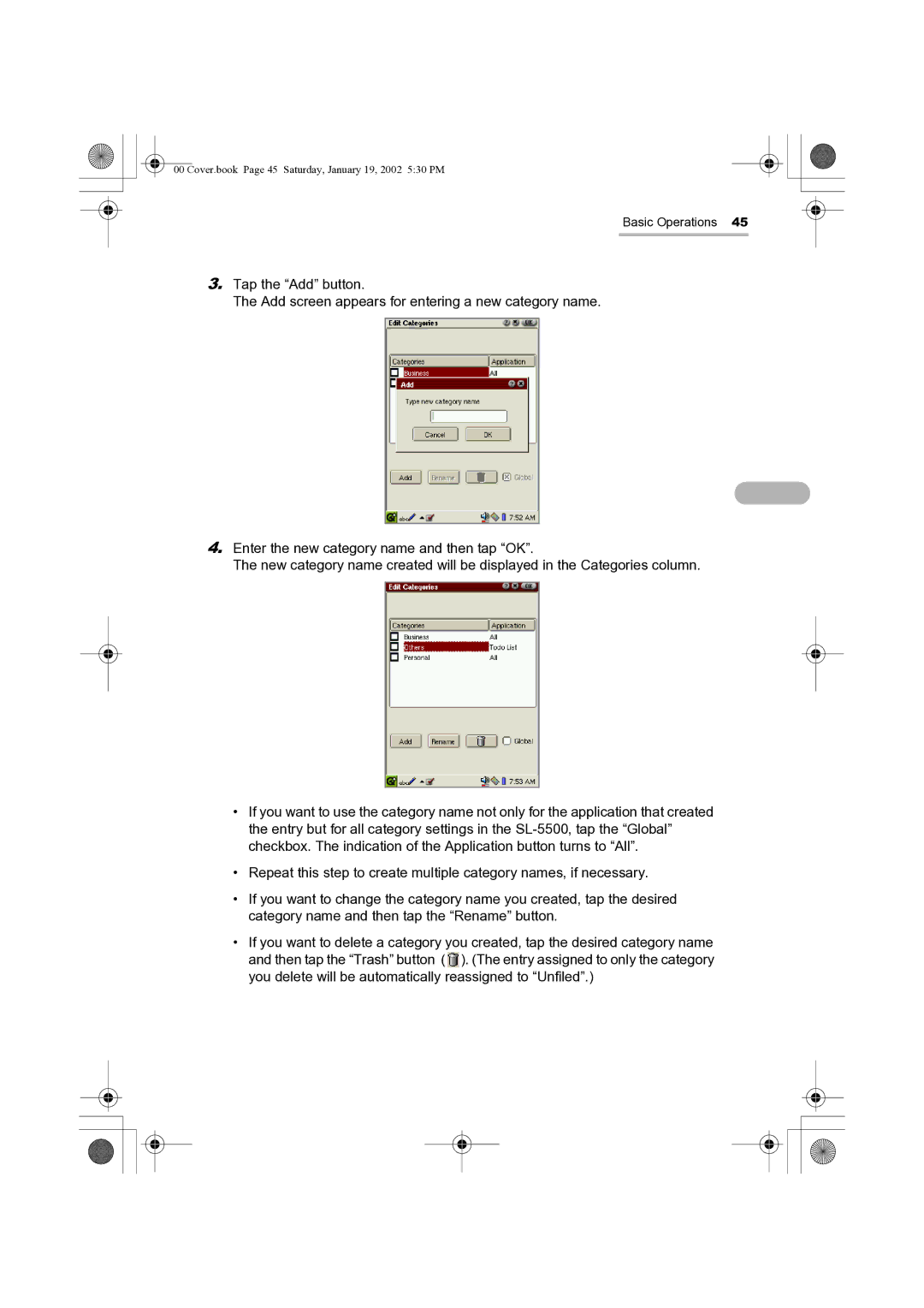 Sharp SL-5500 manual Cover.book Page 45 Saturday, January 19, 2002 530 PM 