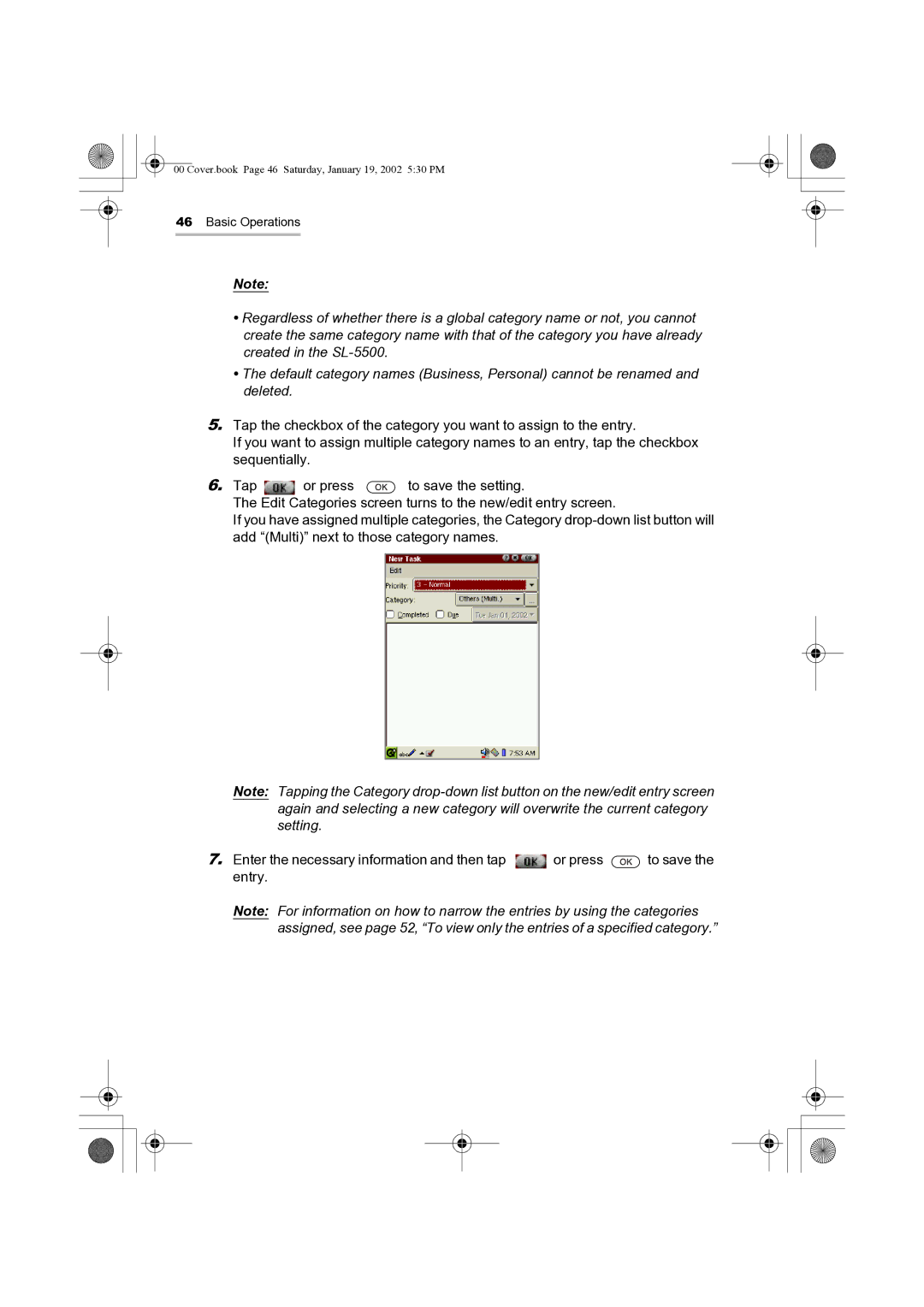 Sharp SL-5500 manual Cover.book Page 46 Saturday, January 19, 2002 530 PM 