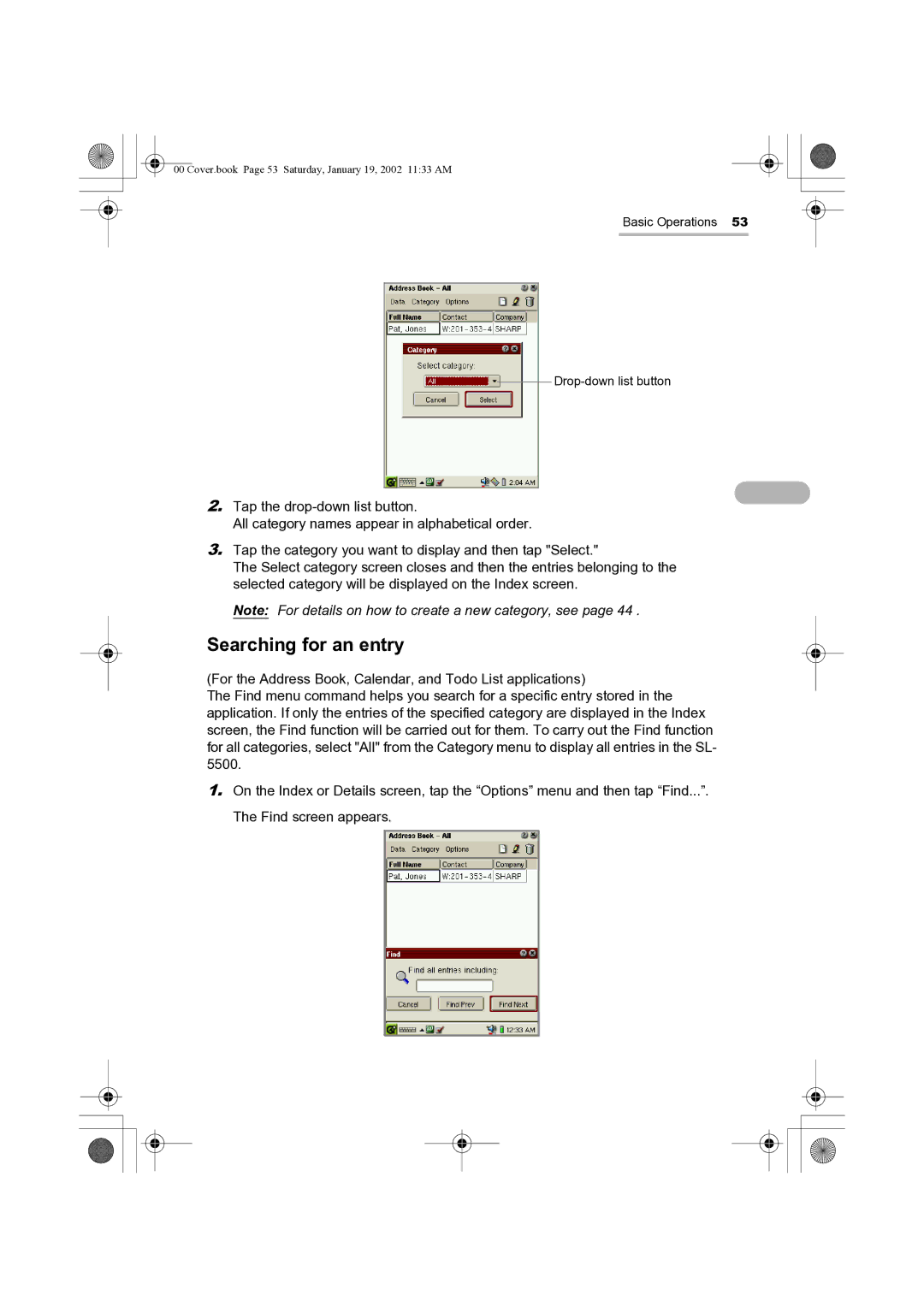 Sharp SL-5500 manual Searching for an entry 