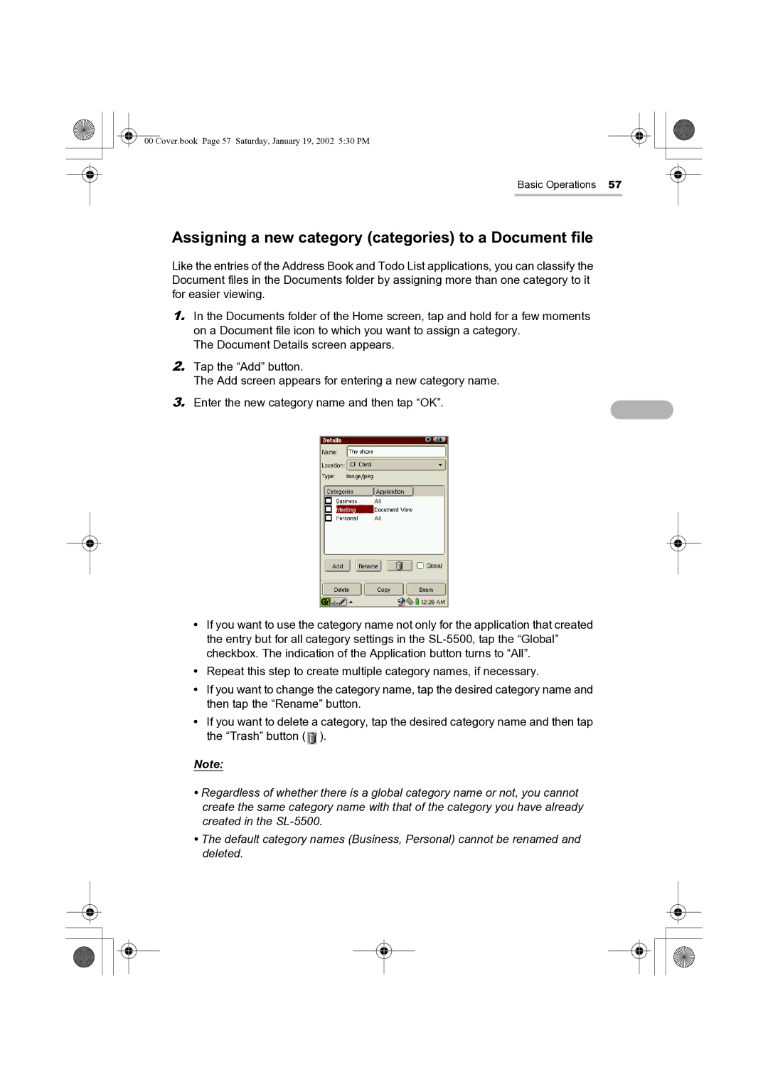 Sharp SL-5500 manual Assigning a new category categories to a Document file 