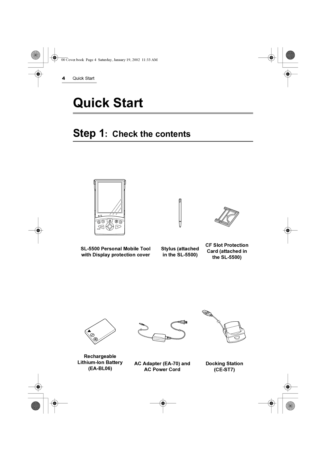 Sharp SL-5500 manual Quick Start, Check the contents 