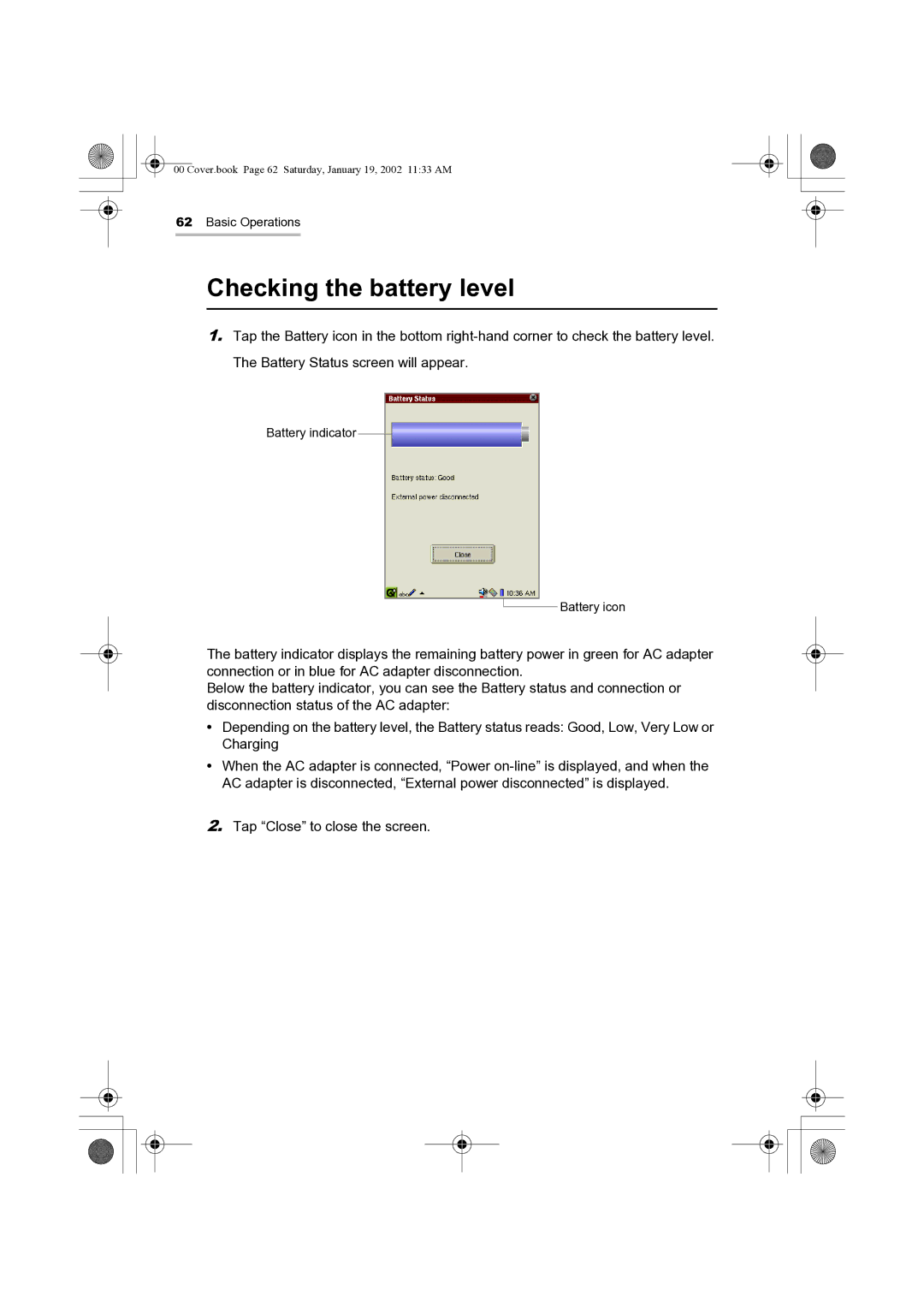 Sharp SL-5500 manual Checking the battery level 