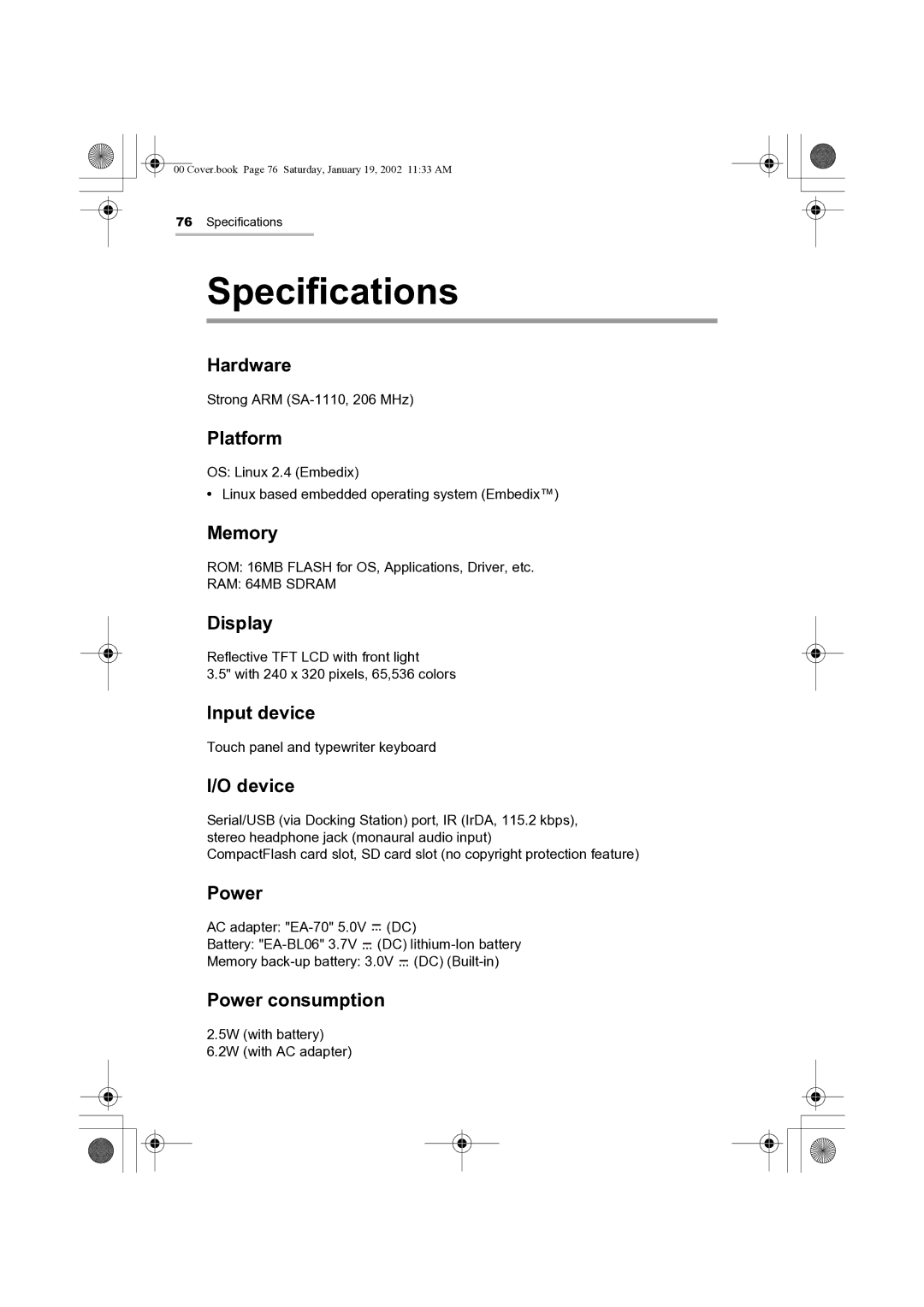 Sharp SL-5500 manual Specifications 