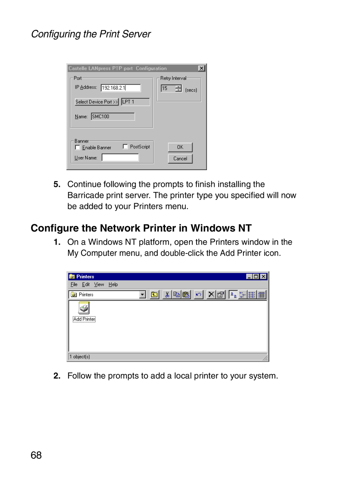 Sharp SMC7004ABR, S M C 7 0 0 4 A B R manual Configure the Network Printer in Windows NT 