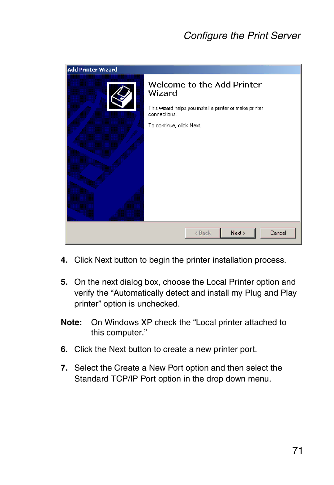 Sharp S M C 7 0 0 4 A B R, SMC7004ABR manual Configure the Print Server 