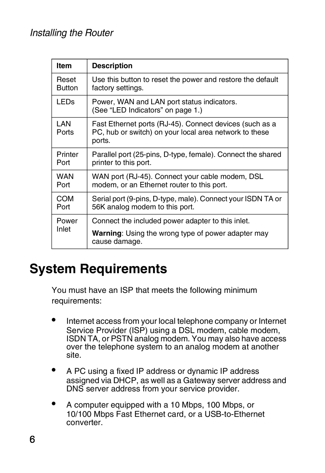Sharp SMC7004ABR, S M C 7 0 0 4 A B R manual System Requirements, Installing the Router 