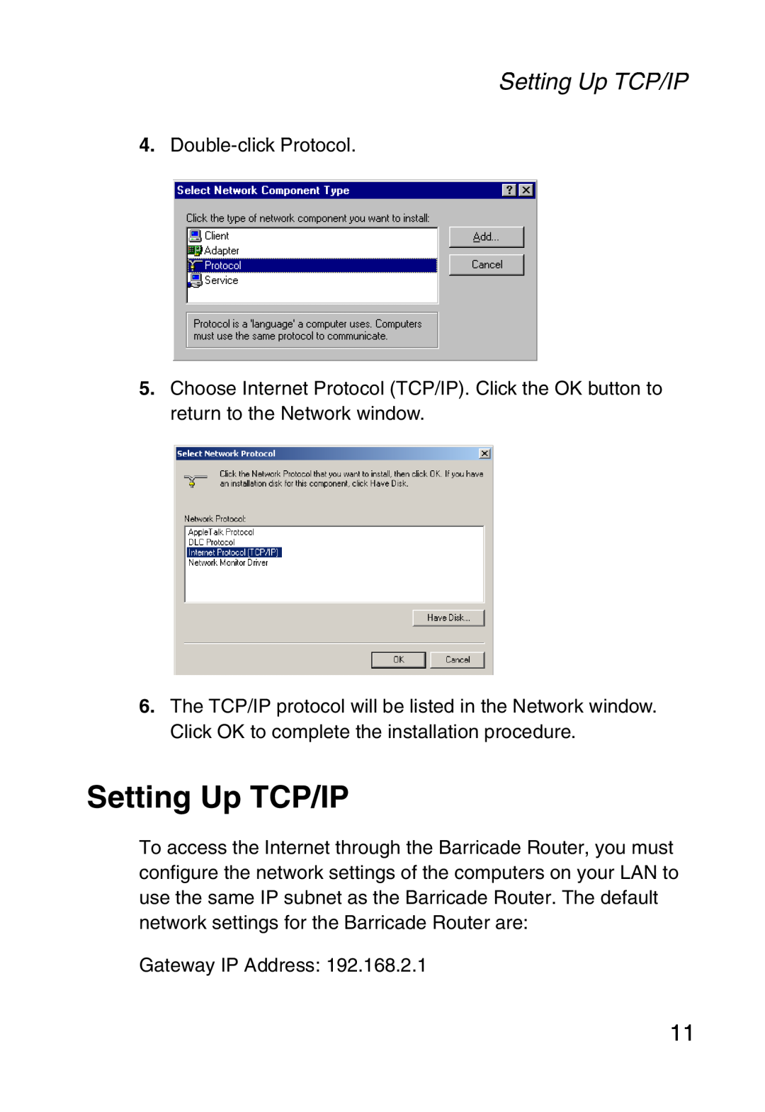 Sharp S M C 7 0 0 4 A B R, SMC7004ABR manual Setting Up TCP/IP 