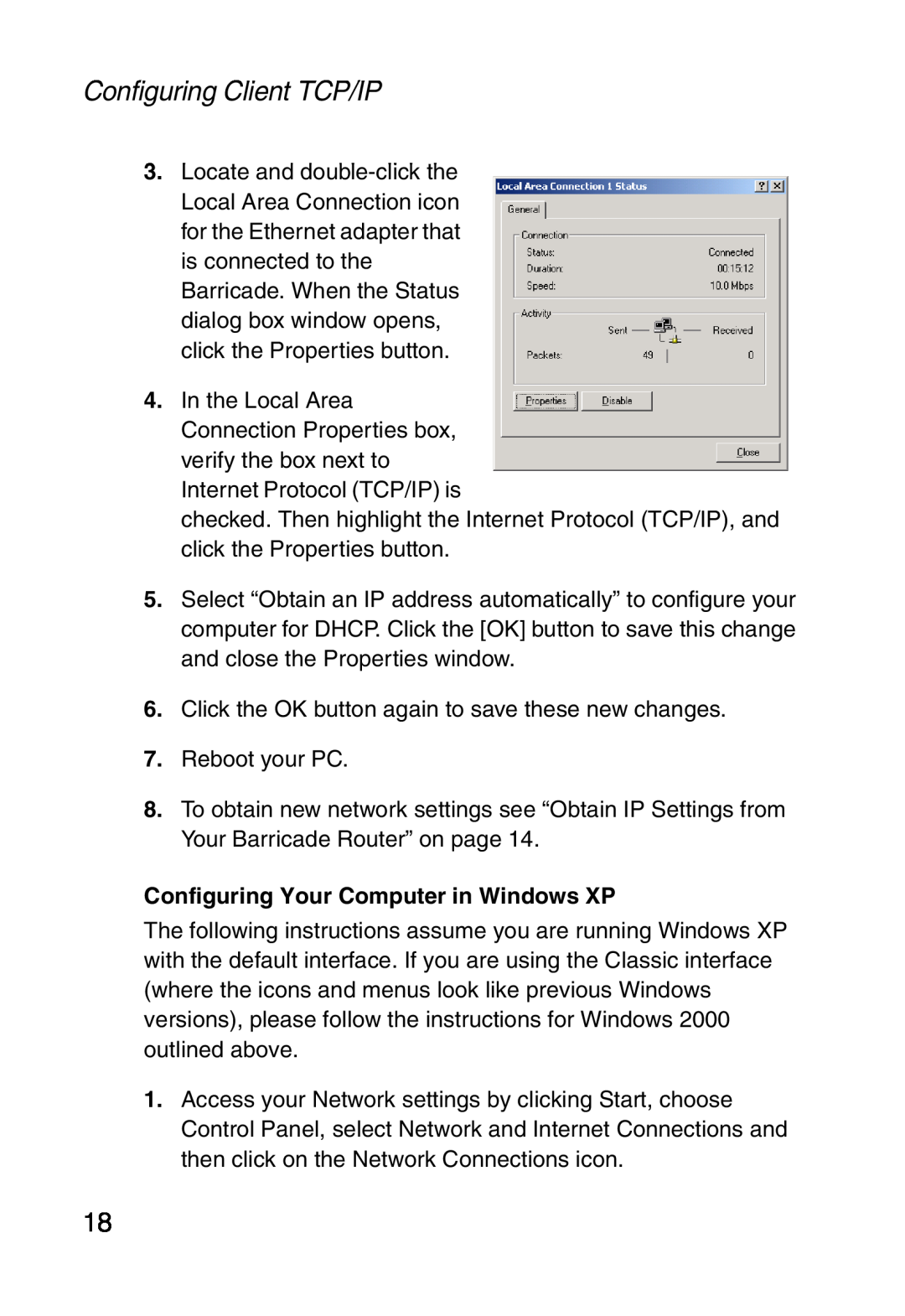 Sharp SMC7004ABR, S M C 7 0 0 4 A B R manual Configuring Your Computer in Windows XP, Configuring Client TCP/IP 