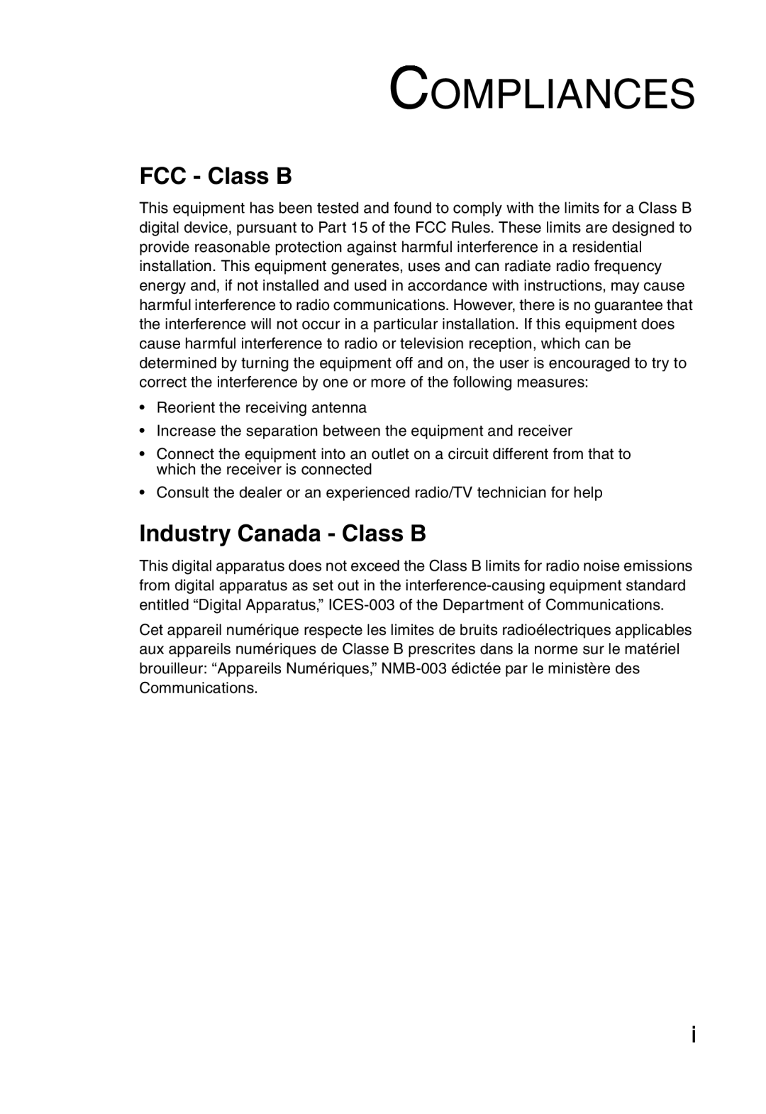 Sharp S M C 7 0 0 4 A B R, SMC7004ABR manual Compliances, FCC - Class B, Industry Canada - Class B 