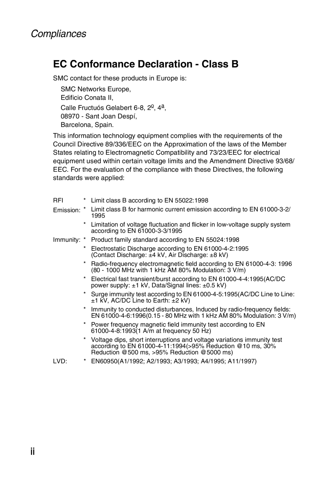 Sharp SMC7004ABR, S M C 7 0 0 4 A B R manual Compliances, EC Conformance Declaration - Class B 