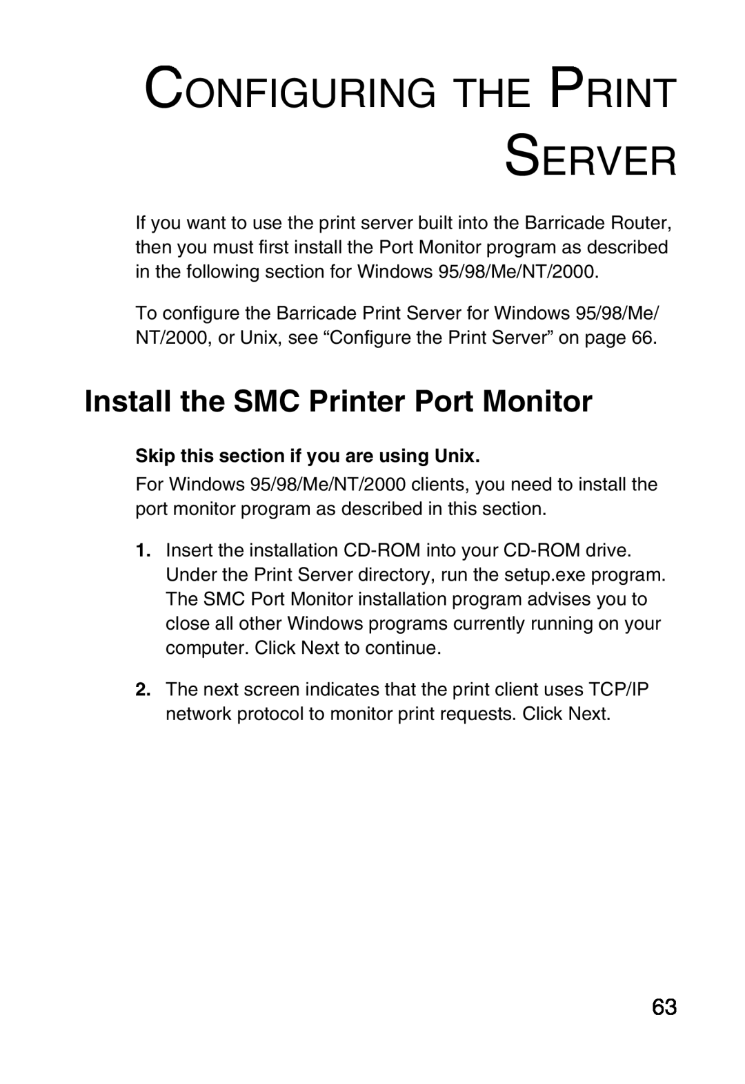 Sharp S M C 7 0 0 4 A B R, SMC7004ABR manual Configuring The Print Server, Install the SMC Printer Port Monitor 