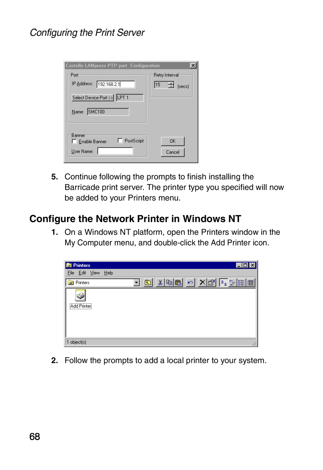 Sharp SMC7004ABR, S M C 7 0 0 4 A B R manual Configure the Network Printer in Windows NT, Configuring the Print Server 