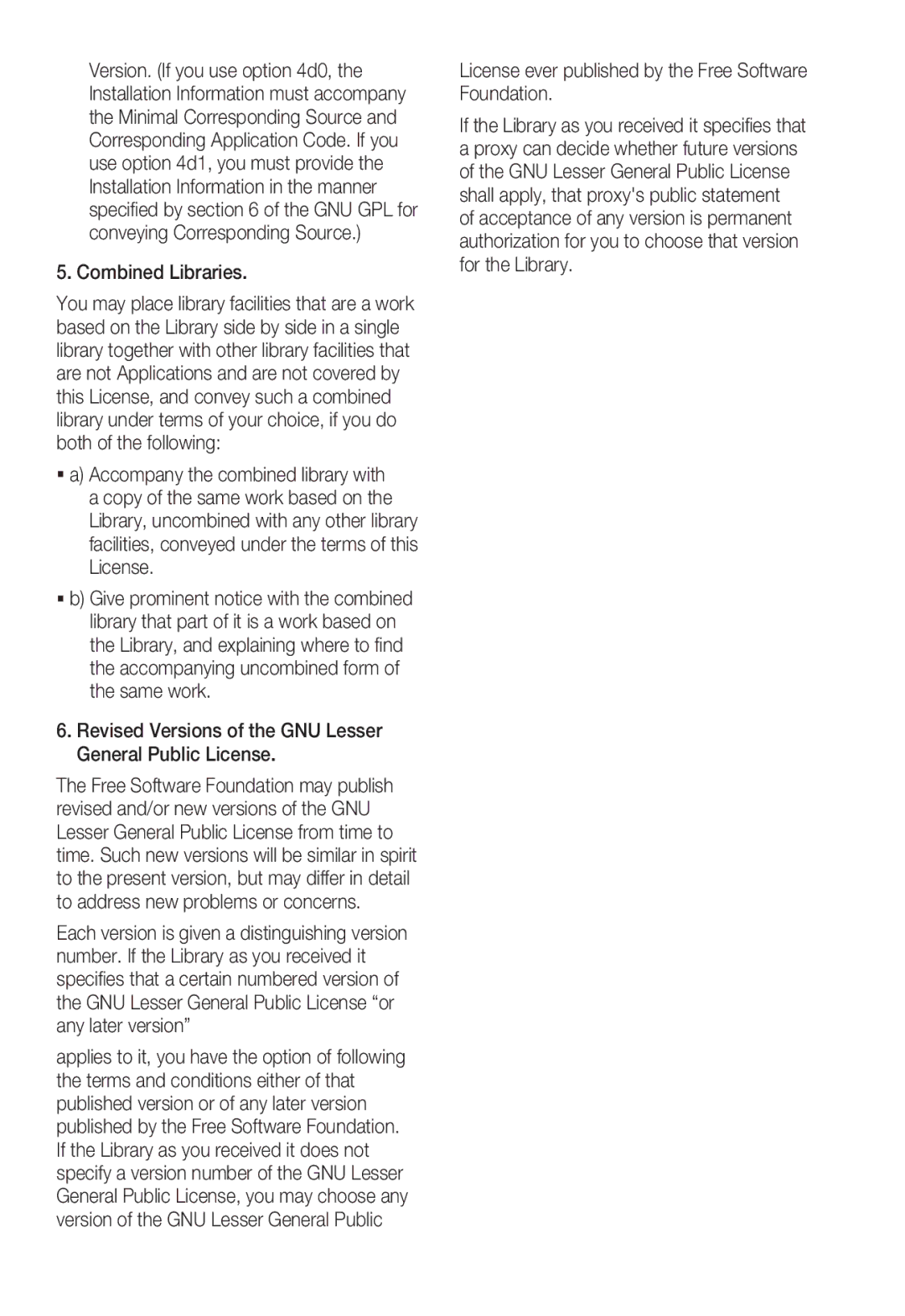 Sharp SND-5080 user manual Combined Libraries, Revised Versions of the GNU Lesser General Public License 