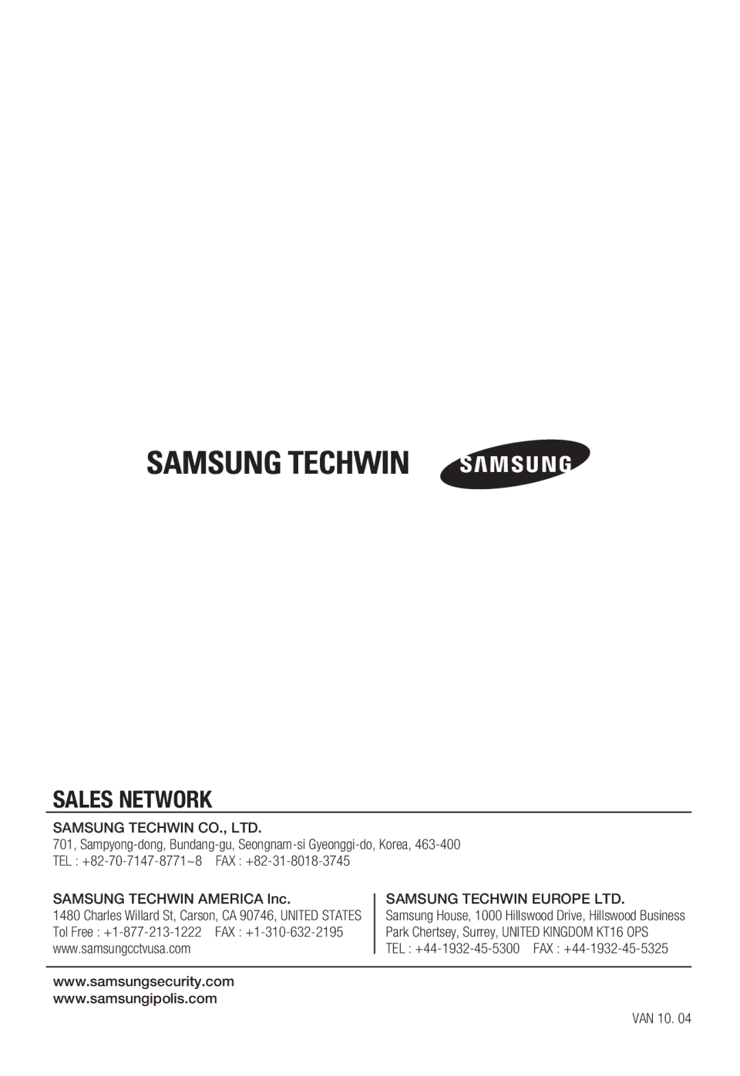 Sharp SND-5080 user manual Sales Network 