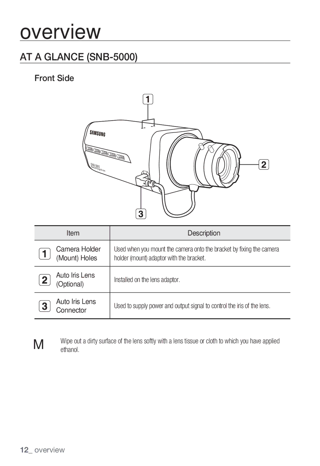 Sharp SND-5080 user manual AT a Glance SNB-5000, Front Side, Description, Camera Holder, Connector 