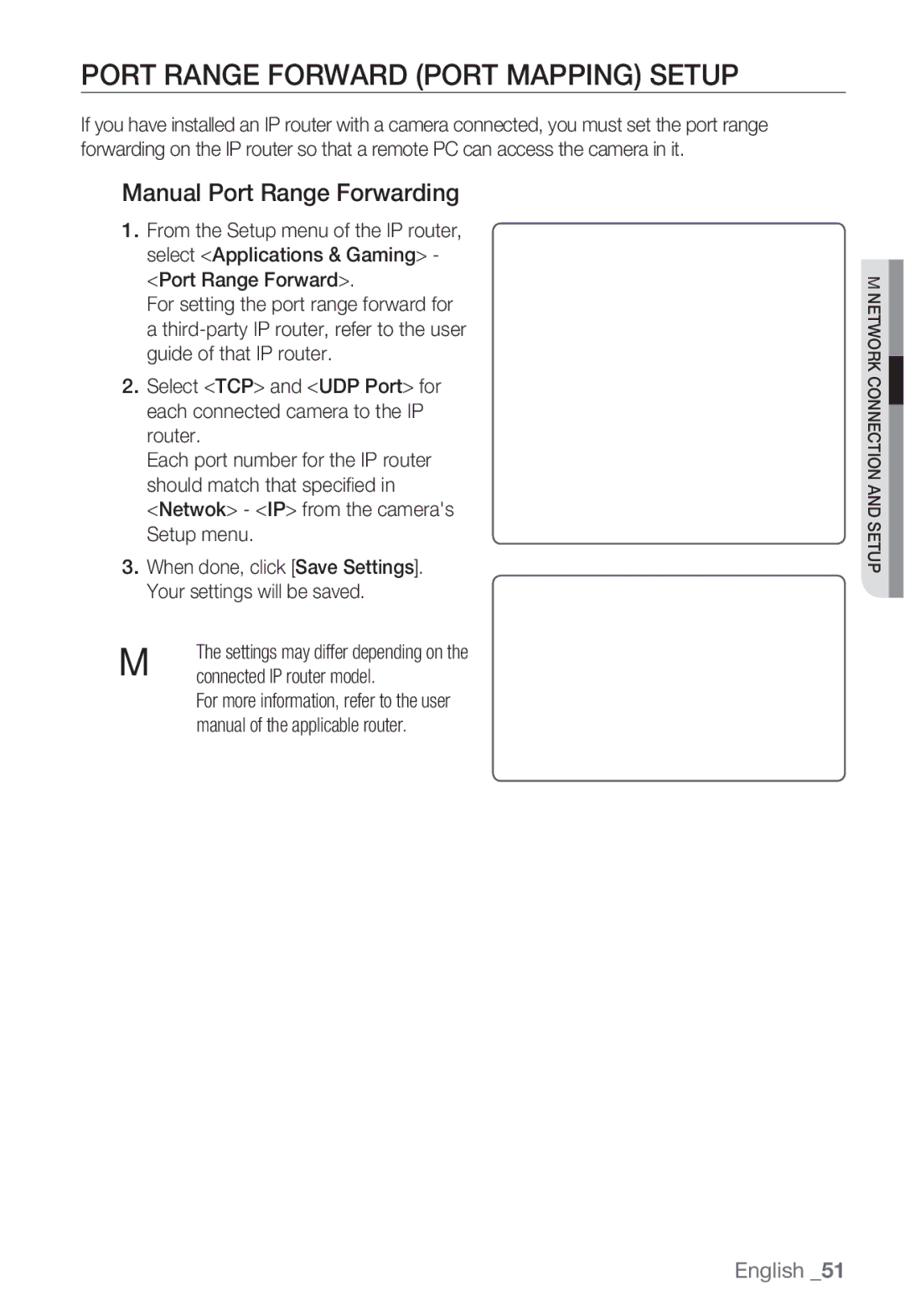 Sharp SND-5080 user manual Port Range Forward Port Mapping Setup, Manual Port Range Forwarding 