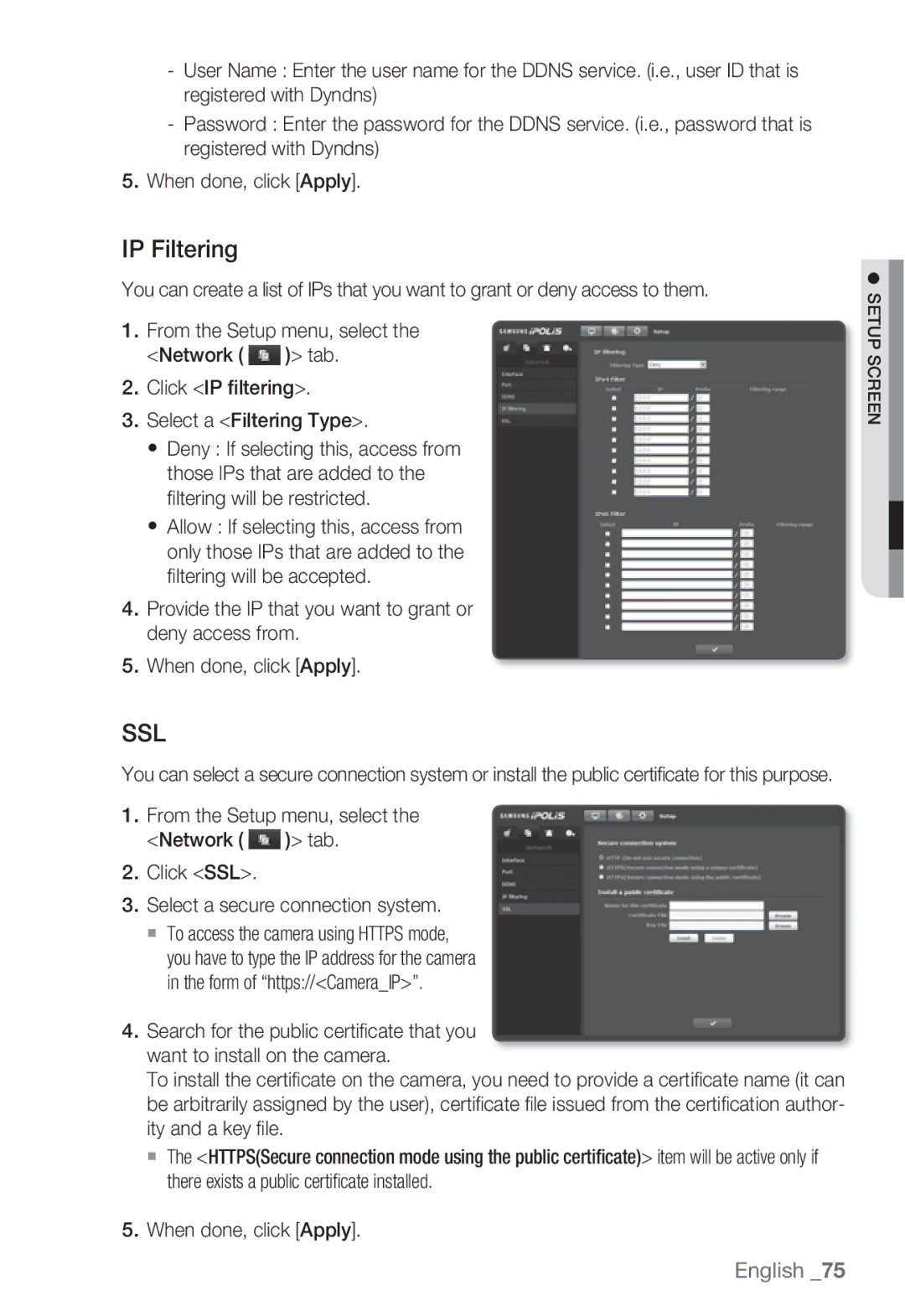 Sharp SND-5080 user manual IP Filtering, Ssl 