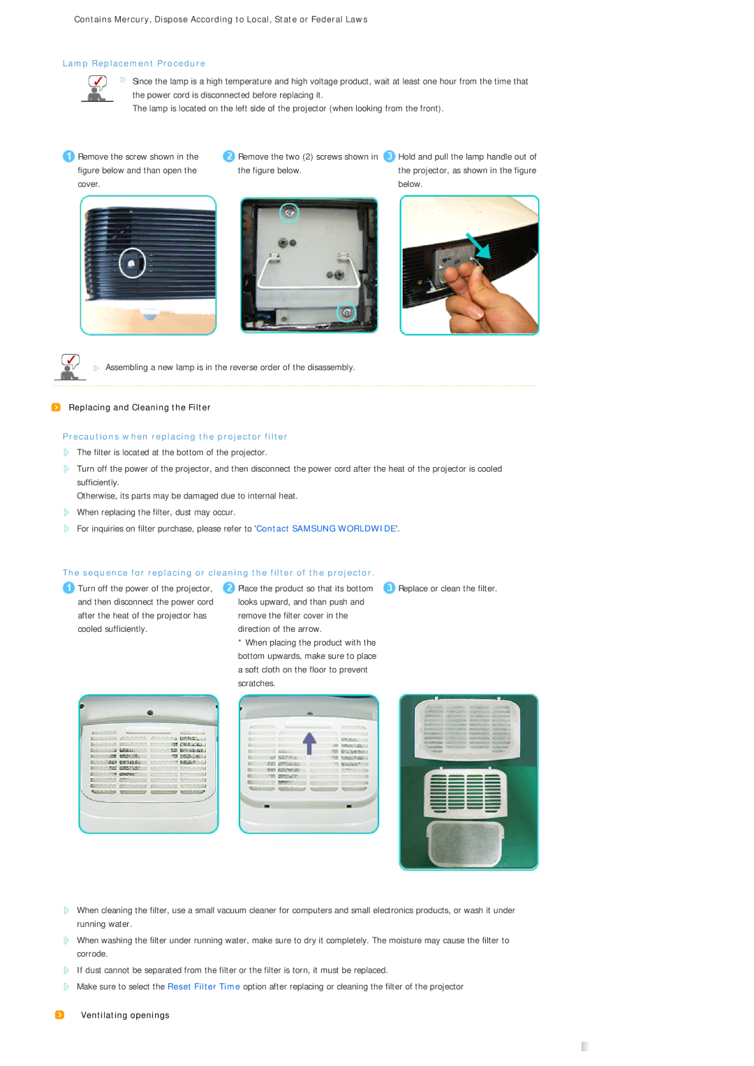 Sharp SP-L300 manual Lamp Replacement Procedure 