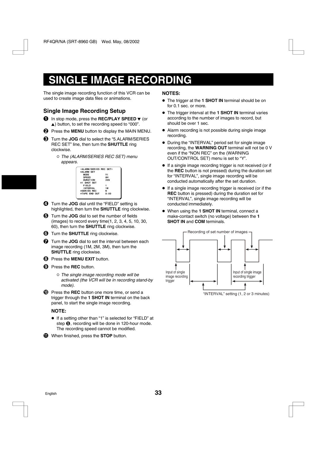 Sharp SRT-8168, SRT-8960, SRT-8040 instruction manual Single Image Recording Setup 