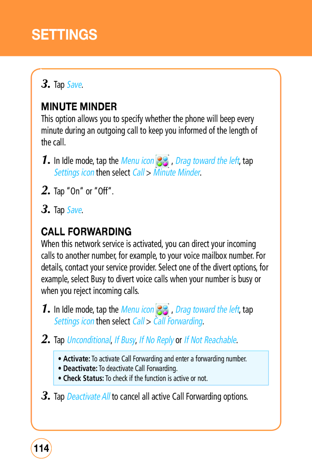 Sharp STX-2 manual Minute Minder, Call Forwarding, 114 